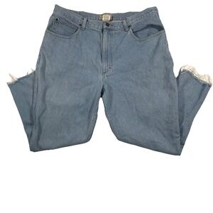 LL Bean Relaxed Jeans Mens Size 38x34 Blue Light Wash Raw Hem